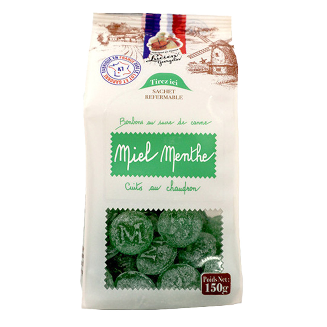 LUCIEN GEORGELIN HONEY MINT-FLAVORED CANDIES 150G FLAT  BOTTOM - RCC0001229