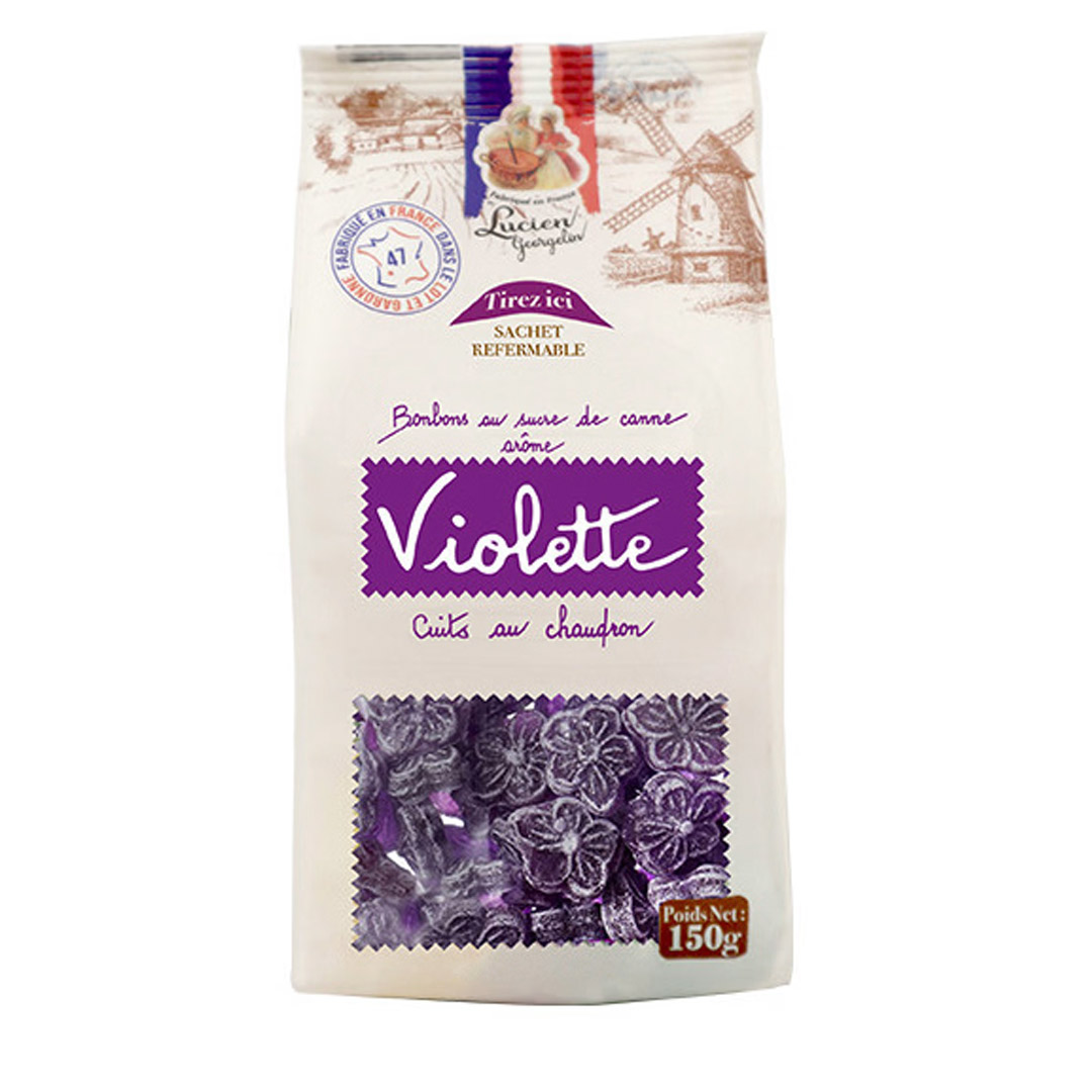 LUCIEN GEORGELIN VIOLET-FLAVORED CANDIES 150G FLAT BOTTOM - RCC0001225