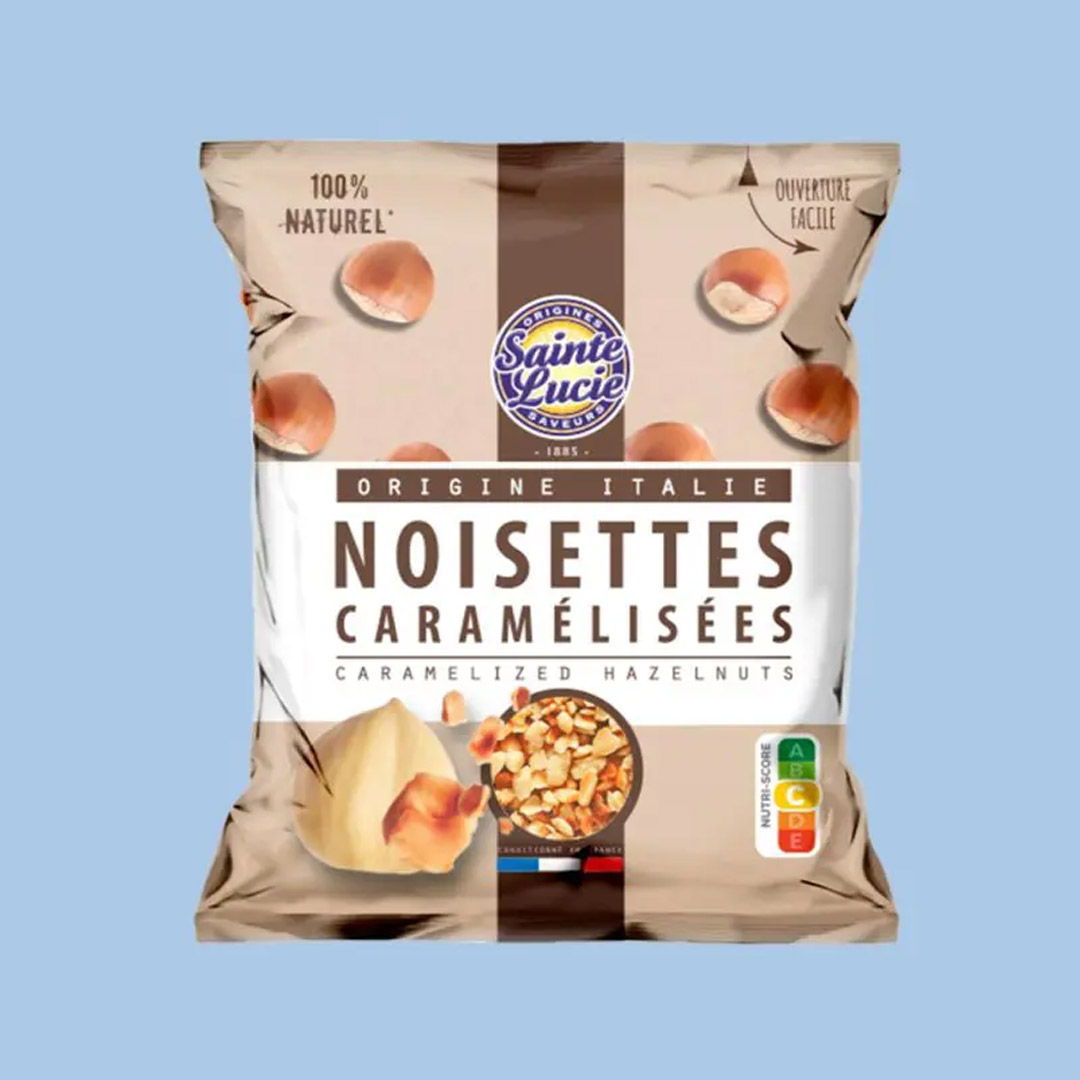 SAINTE LUCIE CARAMELIZED HAZELNUT CHIPS SACHET OF 60G- SWITCH P2302A